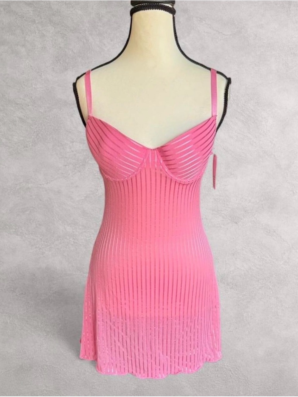 Rampage Bubblegum Pink Sheer Stripe Babydoll Slip Dress Y2K - Medium